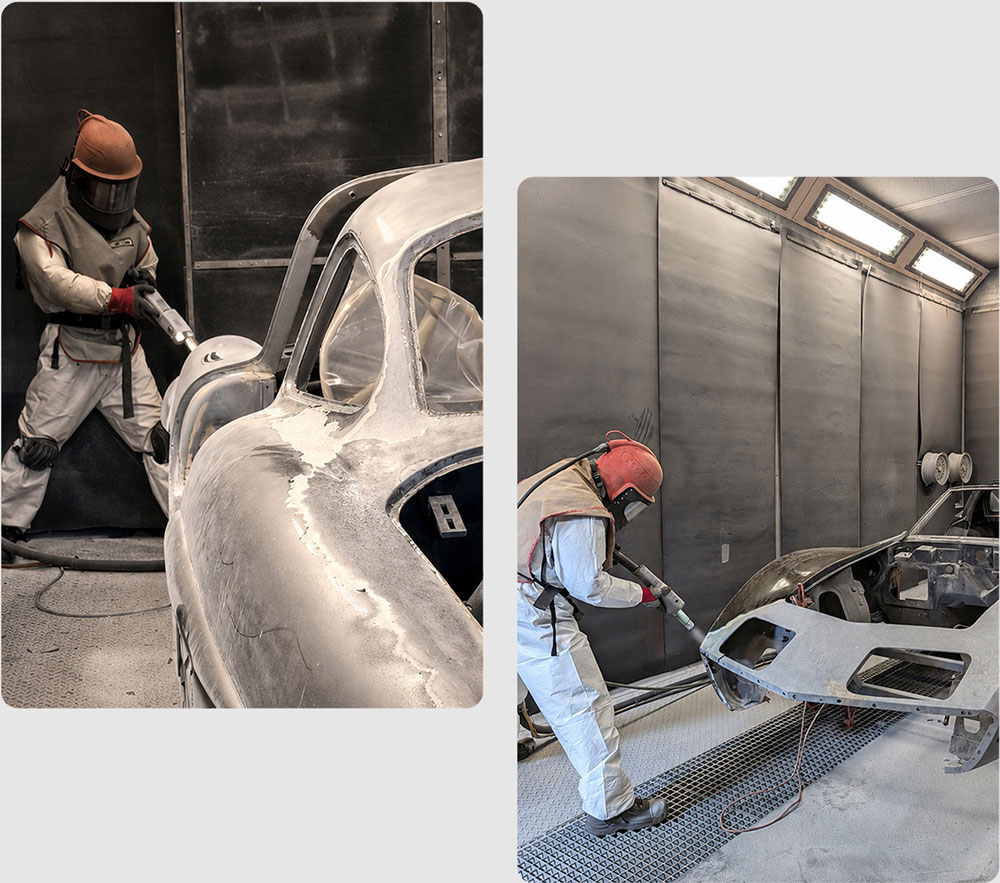Mercedes-Benz 190 bei der Rostentfernung durch professionelles Glasperlstrahlen bei Carblast