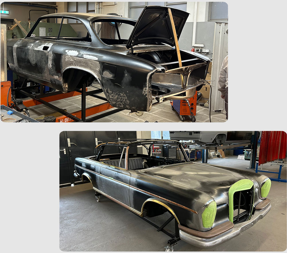 Mercedes-Benz W113 Pagode Rohbaukarosserie bei professioneller Instandsetzung und Lackierung bei Carblast